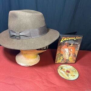 Vintage Officially Licensed Indiana Jones Fur Felt Fedora Wool Brown M Hat/DVD